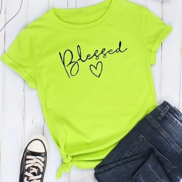 NEW! Girly Neon Green Graphic Heart & Blessed Baggy Short Sleeve T-Shirt - Picture 10 of 10